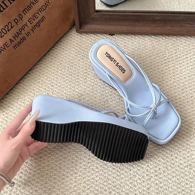 Милый дизайн с бантом-бабочкой, женские сандалии, летний новый стиль, фиолетовые слипоны на танкетке, уличные, удобные шлепанцы