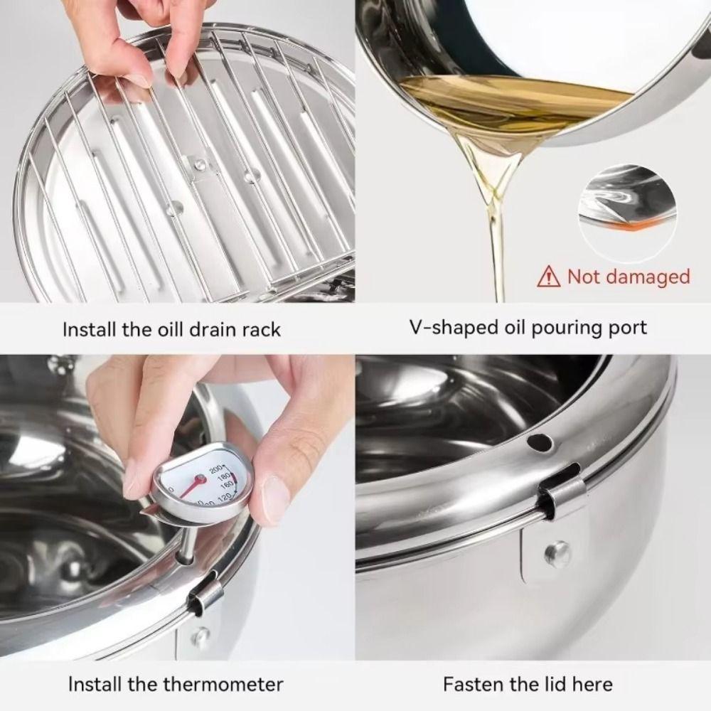 2.2/3.2/4.2L Deep Frying Pot with Thermometer Fryer Pot Mini Cooking Fryer  French Fries Frying