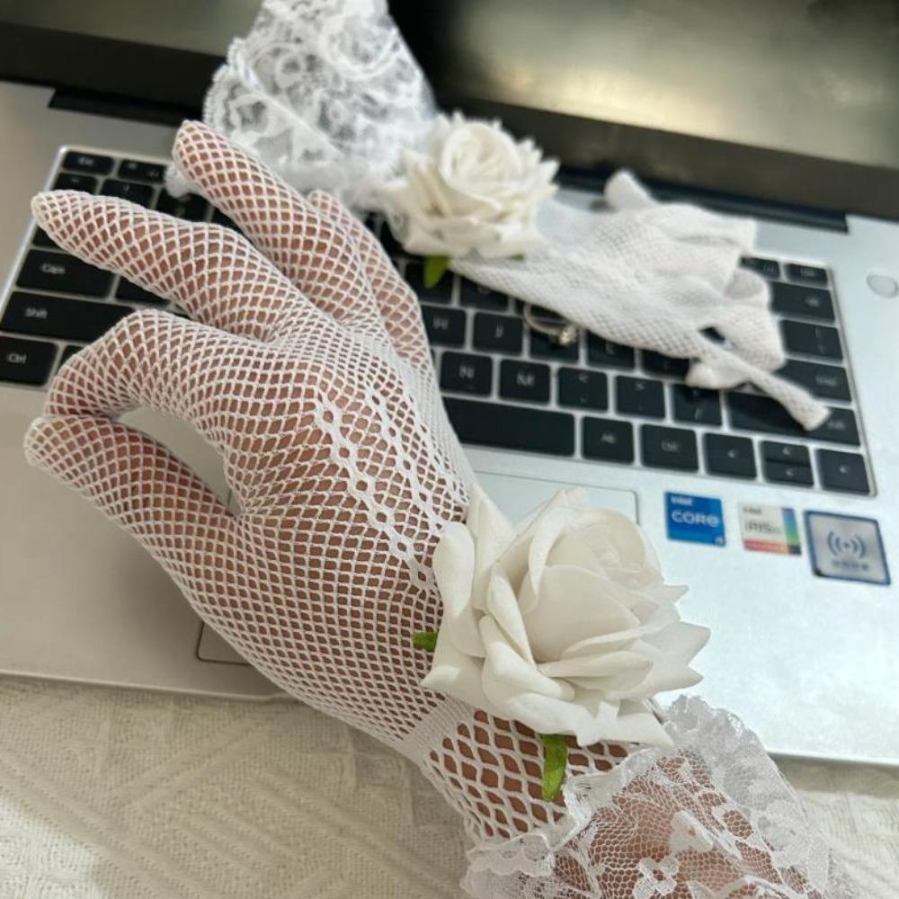 New Rose Flower Lace Mesh Mittens Party Dress Punk Hip Hop Performance Gloves Cosplay Dance Costume Fishnet Gloves Sexy