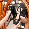 Luxury Women High Heels Square Toe Block Heels Mary Jane French Style Female Sandals Summer Buckle Strap Women Shoes New