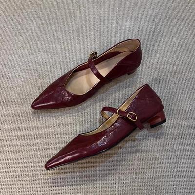 Версия из овчины~ Французский темперамент простой стиль туфли Мэри Джейн ретро стиль знаменитости острый носок неглубокий вырез туфли-лодочки женские