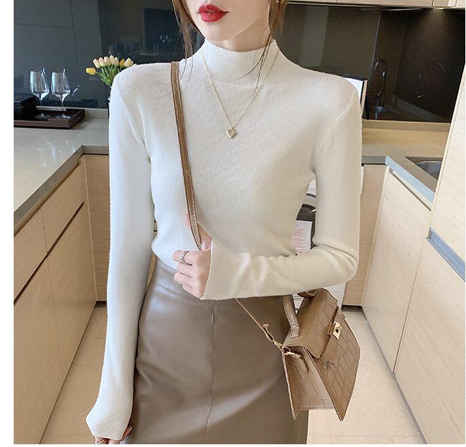 2024 Autumn Winter Women's Lazy Style Long Sleeve Knit Sweater with Half High Neck