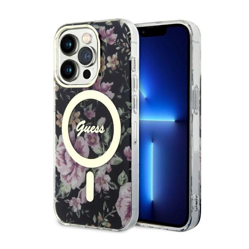 Guess Flower Magsafe - Etui Iphone 14 Pro (Czarny)