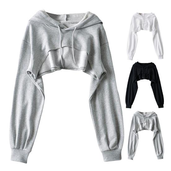 Женская короткая толстовка с капюшоном, однотонная, с длинными рукавами, с завязками на резинке, свободная, индивидуальная, спортивная, уличная, повседневная, топ