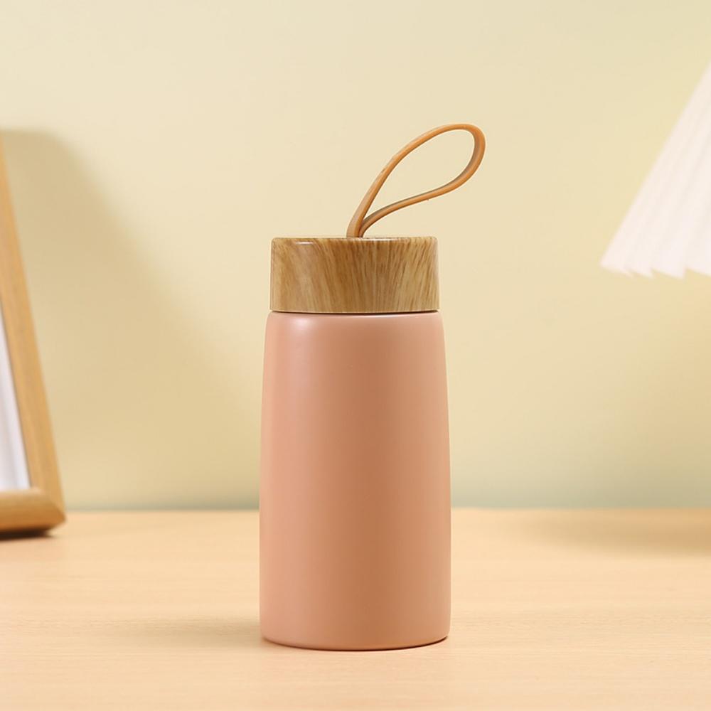 Wood Grain Lid Silicone Strap Mini Stainless Steel Tumbler Block Heat Exchange for Pocket Carry Daily Household Drinking