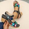 One-word Sandals Large Size Summer Thick Heel One-word Belt Fashion European and American High Heel Velcro Sandals Women