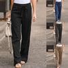 Summer Elastic Waist Pure Color Cotton Linen Wide Leg Pants, Loose Trousers Female