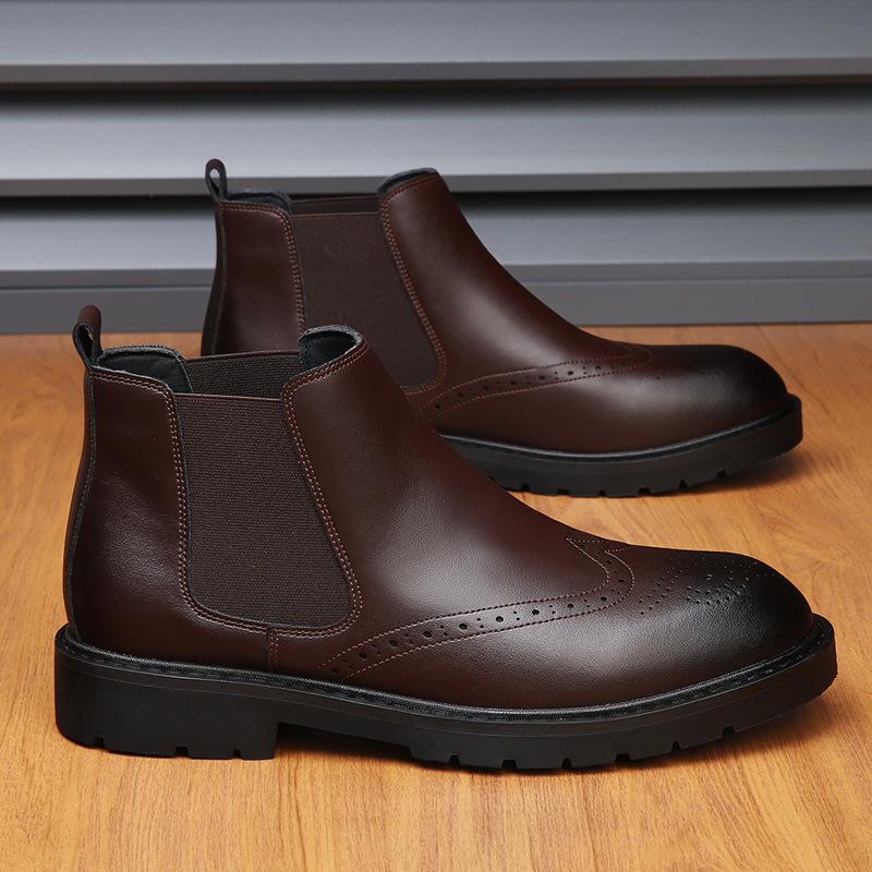 Модные британские винтажные мужские ботинки из коровьей кожи с высоким берцем, хлопковые деловые повседневные ботинки на платформе, мужские осенне-зимние туфли-броги для мужчин