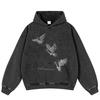 Streetwear Pigeons Graphic Washed Black Oversized Unisex Y2K Hoodie