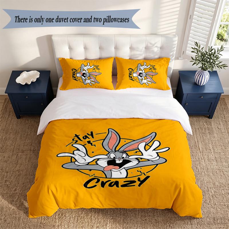 Bugs Bunny 3‑Piece Bedding Set Soft Microfiber Duvet Cover Pillowcases Comfortable Bed Linen for Bedroom Decoration