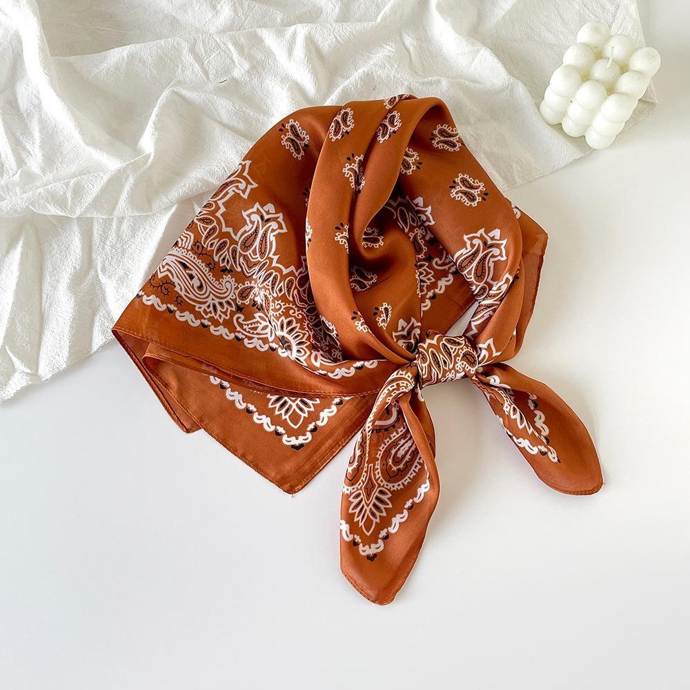 Soft Silk Square Scarf Floral Print Neckerchief Shawl Luxury Headband Scarf  Headwear Accessory