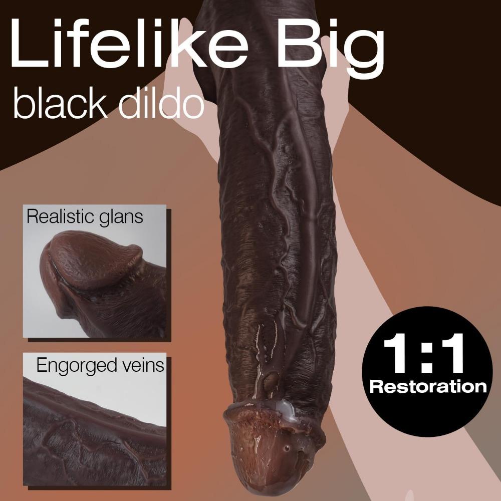 11 Inch Realistic Black Dildo - Lifelike Silicone Big Thick Sex Toy with Strong Suction Cup for Hands-Free Vagina & Anal Stimulation