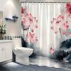 Спокойная розовая акварельная шторка для душа с лотосом - Безмятежный восточноазиатский дизайн, Туманный пейзаж, 12 крючков, Успокаивающий декор для ванной