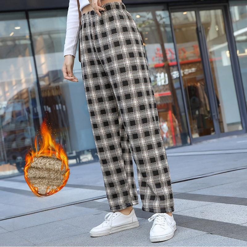 VEZFAA Женские модные повседневные брюки с высокой талией и принтом в клетку, брюки и капри