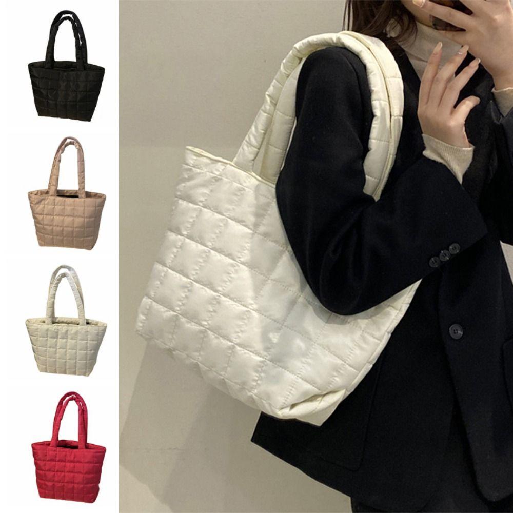 Пухлая женская сумка через плечо Однотонная стеганая сумка-шоппер Модные повседневные сумки-тоут для путешествий