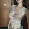 2024 Autumn Women's Sexy French Lace Embroidered See-Through Vest