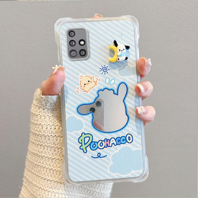 KEYSION Crossbody Strap Phone Case for Samsung A51 4G Cute Cartoon Long Lanyard Mirror Shockproof Cover for Galaxy A51