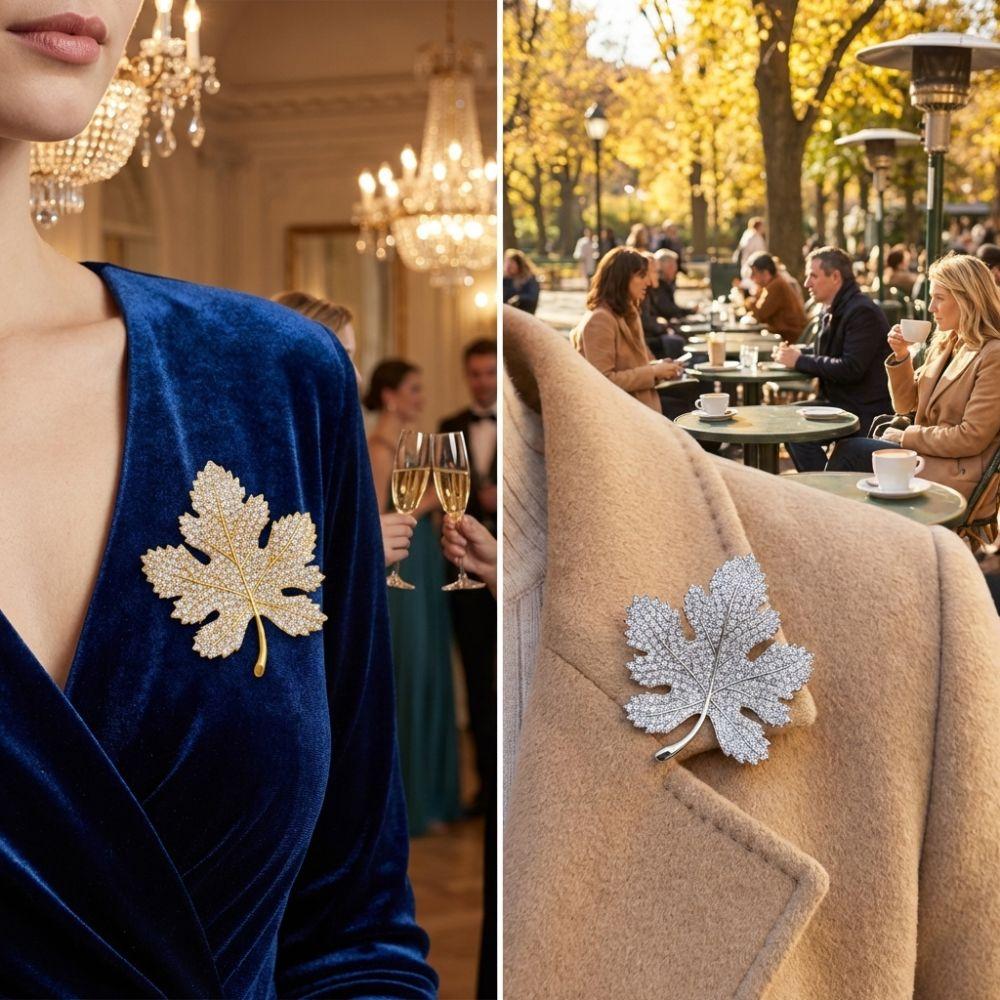 Trendy Jewelry Rhinestone Maple Leaf Brooch Vintage Maple Leaf Pin  Fashion Dress