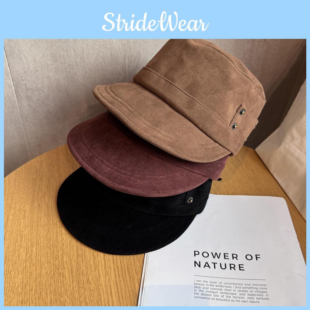 Solid Fashion Color Suede Women Casual Flat Top Hat For Autumn Winter And