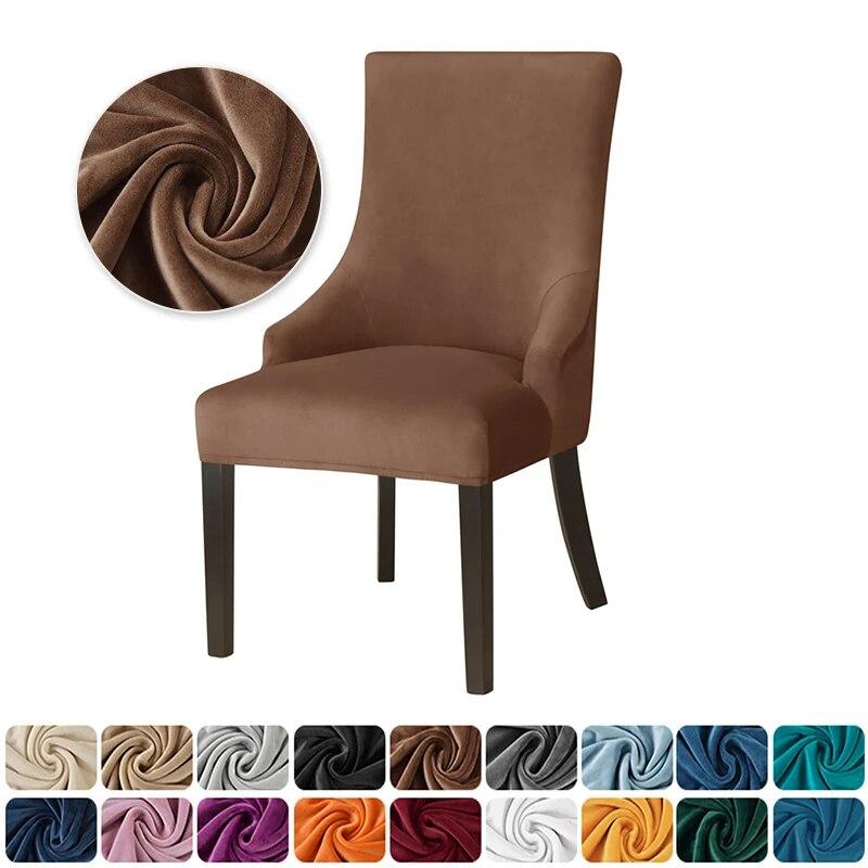 Velvet Stretch Wingback Chair Cover Soild Color Washable Dining Chair Cover High Back Sloping Armchairs Slipcovers Home Dining