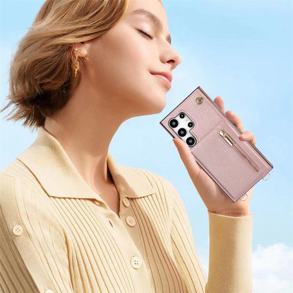 Чехол-кошелек через плечо на молнии для Samsung Galaxy S25 S24 Ultra S23 Plus S24FE S22 S21 S20 Note 20, держатель для карт, шнурок, чехол