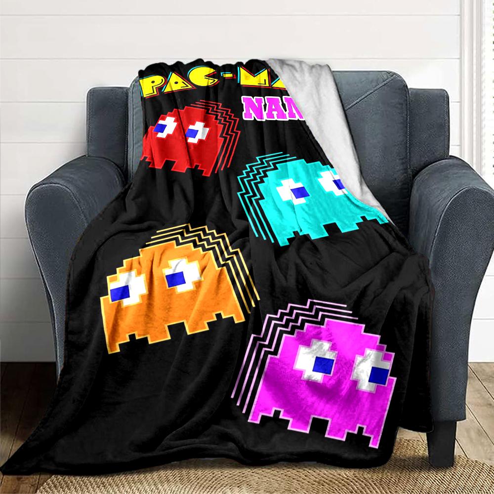 Custom Name Pacman Adventure Game Party Blanket For Couch Bed Plush Cozy Fuzzy Blanket Super Soft Warm Blankets For Fall And Winter 091690