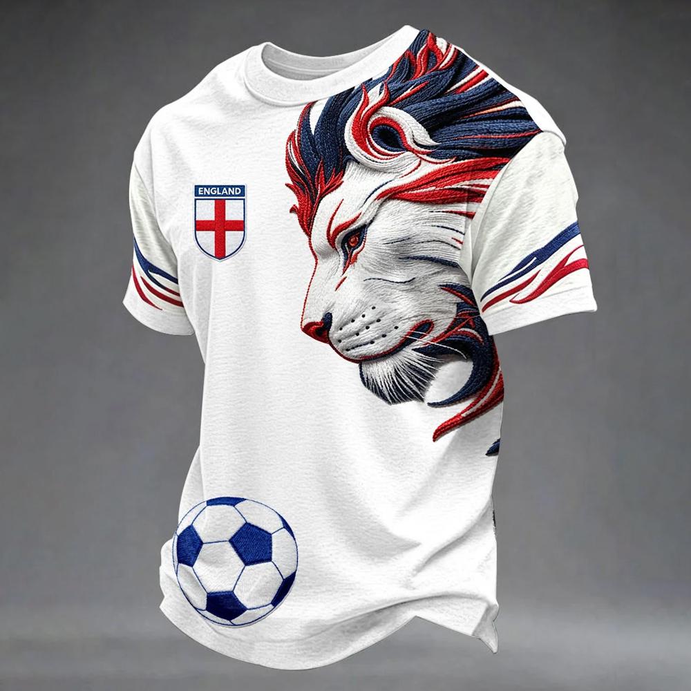 Men's England Lion Retro Soccer Jersey 3D Print Football Shirt Breathable Quick Dry Oversized Fan Edition Casual Sports T-Shirts