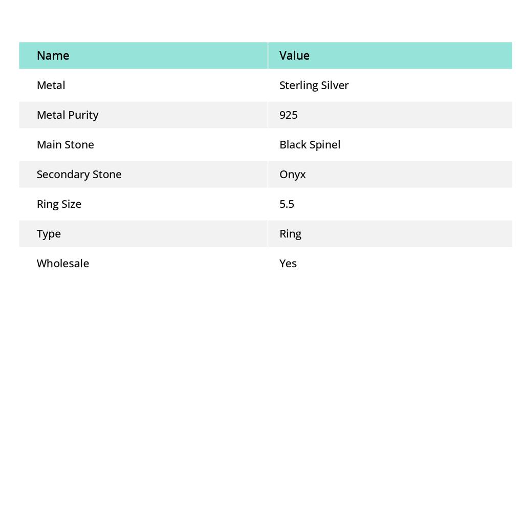 Кольцо из серебра 925 пробы с натуральной черной шпинелью, ониксом, размер 5,5 G0I03