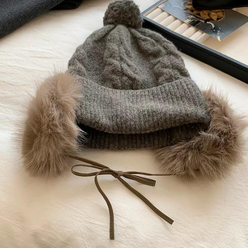 Women S Korean Style Large Head Warm Knit Hat Ear Protection Sweet Winter Hat