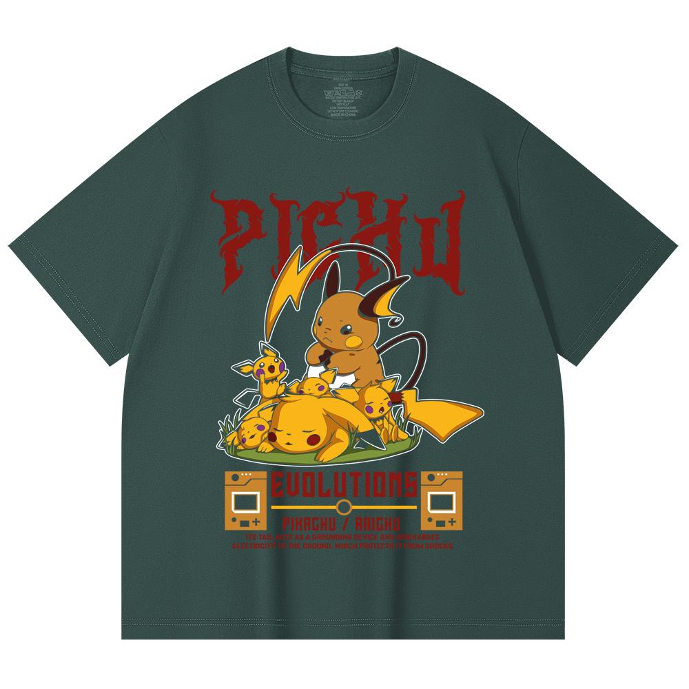 230 Gsm 100% Cotton Pokemon V18 Pikachu Evolutions Print Unisex Heavy Cotton T Shirt