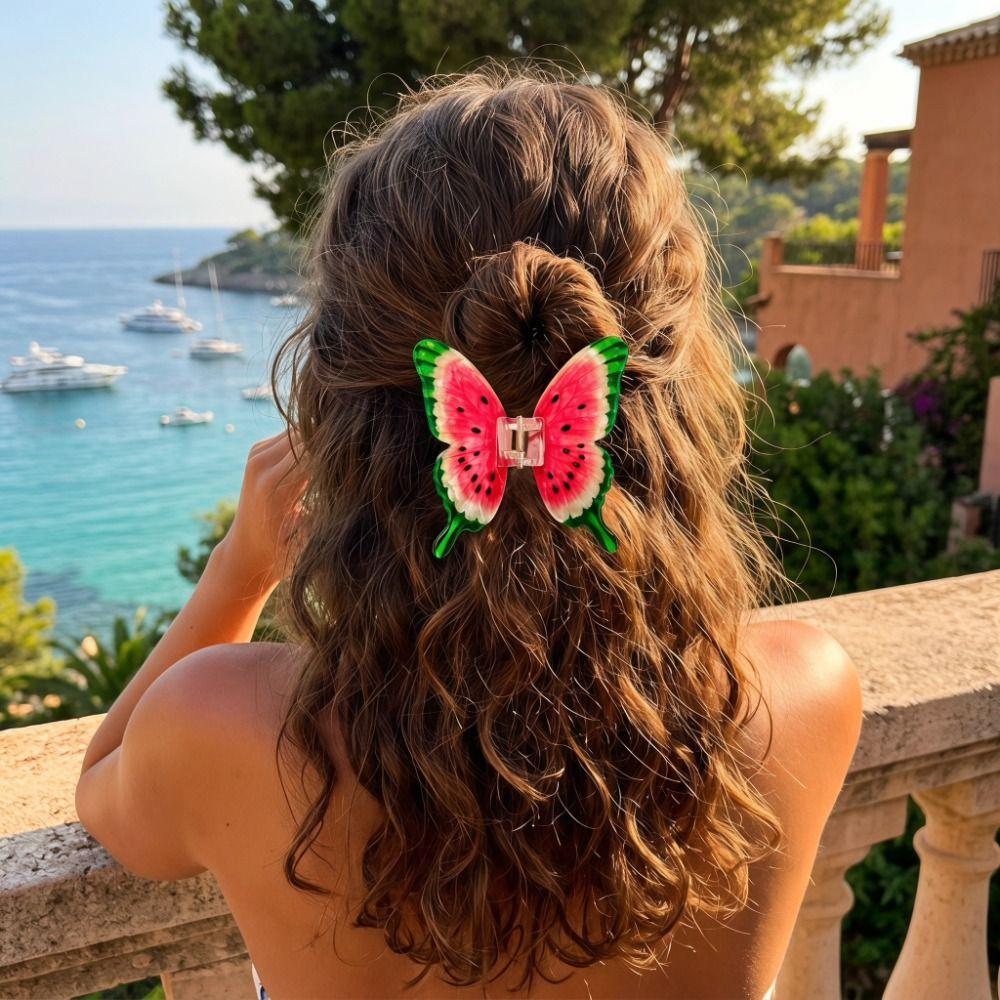 Animals Butterfly Hair Claw Cartoon Plastic Shark Clip Watermelon-Patterned Hair Clip Summer