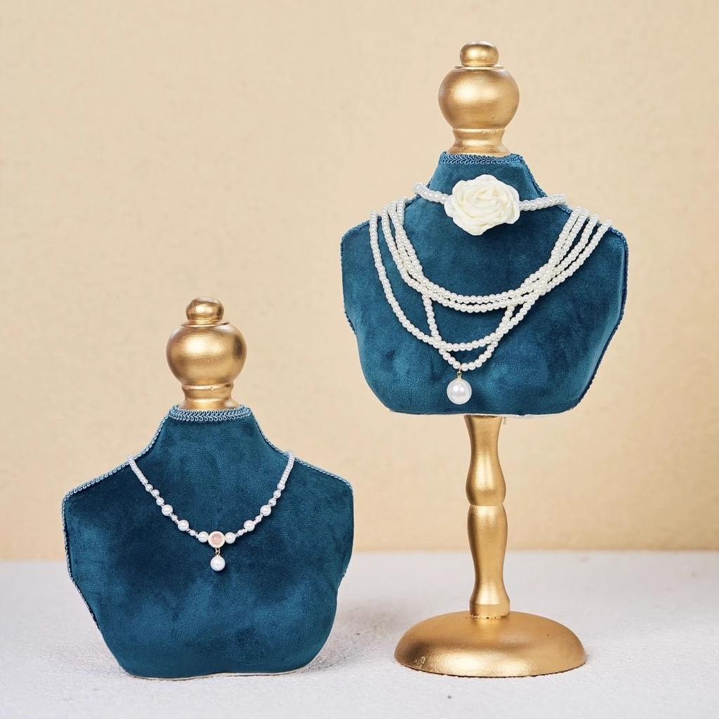 Retro Jewelry Display Stand Luxury Showcase Necklace Display Rack Live Streaming Blue Velvet Necklace Jewelry Shooting Props