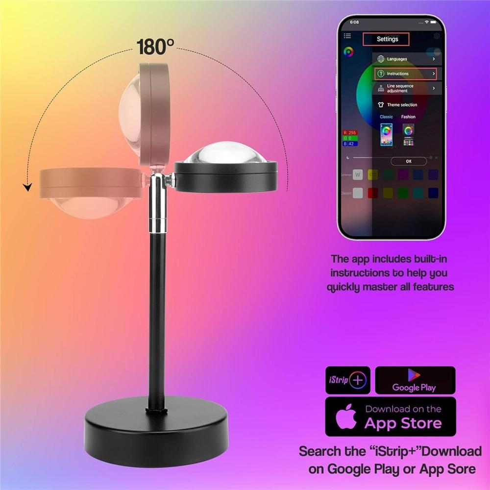 Sunset Lamp Projection - 16 Colors | Sunset Lamp Multicolor with 24-Key Remote - USB Interface - Color Changing and Gradient Modes