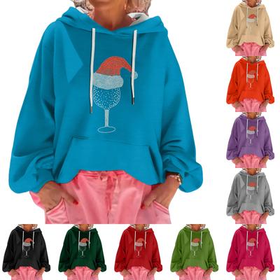 Женский рождественский принт, свободный повседневный худи с длинным рукавом и капюшоном