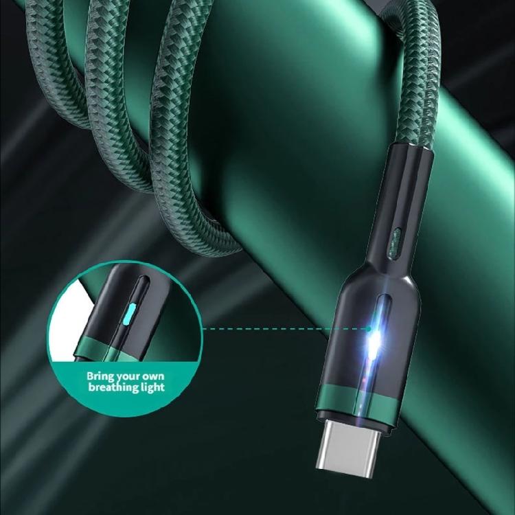 Усиленный плетеный USB C кабель для передачи данных, оснащенный функцией подсветки и автоматической остановкой зарядки при полном заряде