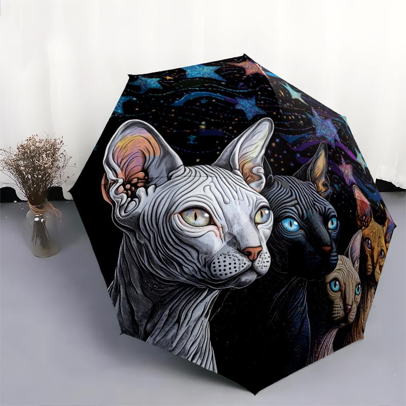 Узор с черной бесшерстной кошкой, автоматический складной зонт, портативная и складная конструкция, 8 спиц, рождественский или день рождения подарок.