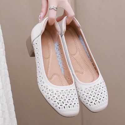 Модные GKTINOO Сандалии из натуральной кожи с перфорацией для женщин 2025 Новая летняя обувь Толстый каблук Мягкая подошва Дышащая женская обувь