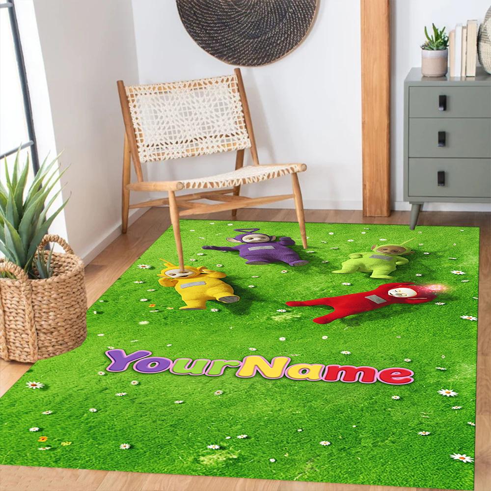 Teletubbies Customize Your Name Carpet Perfect for Foyer Bedrooms Dining Room Kitchen Anti-slip Rug Anime Office Decor Spiritual Gift