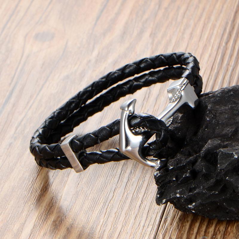 European and American jewelry, leather rope woven anchor bracelet, stainless steel bracelet