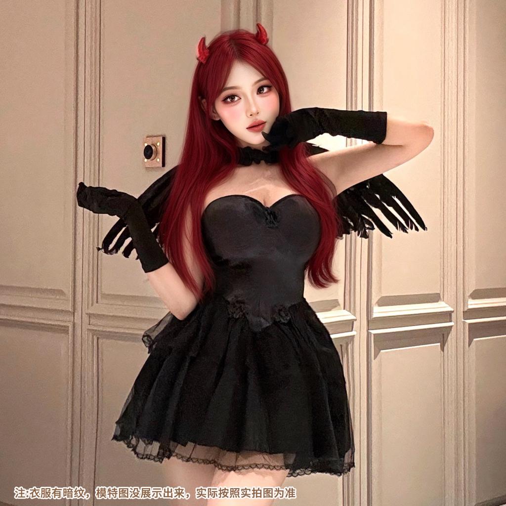 Halloween costume ghost bride dark goth demon cos show costume white angel sexy witch dress