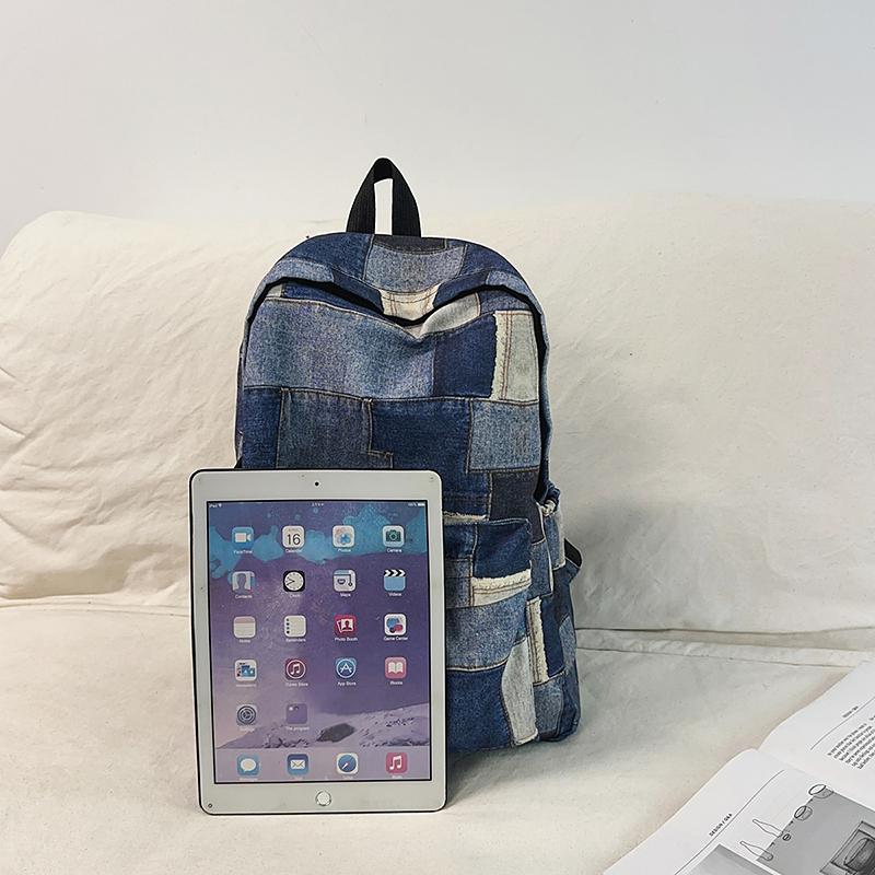 Студенческий школьный рюкзак контрастного цвета, женский джинсовый рюкзак, рюкзак большой вместимости