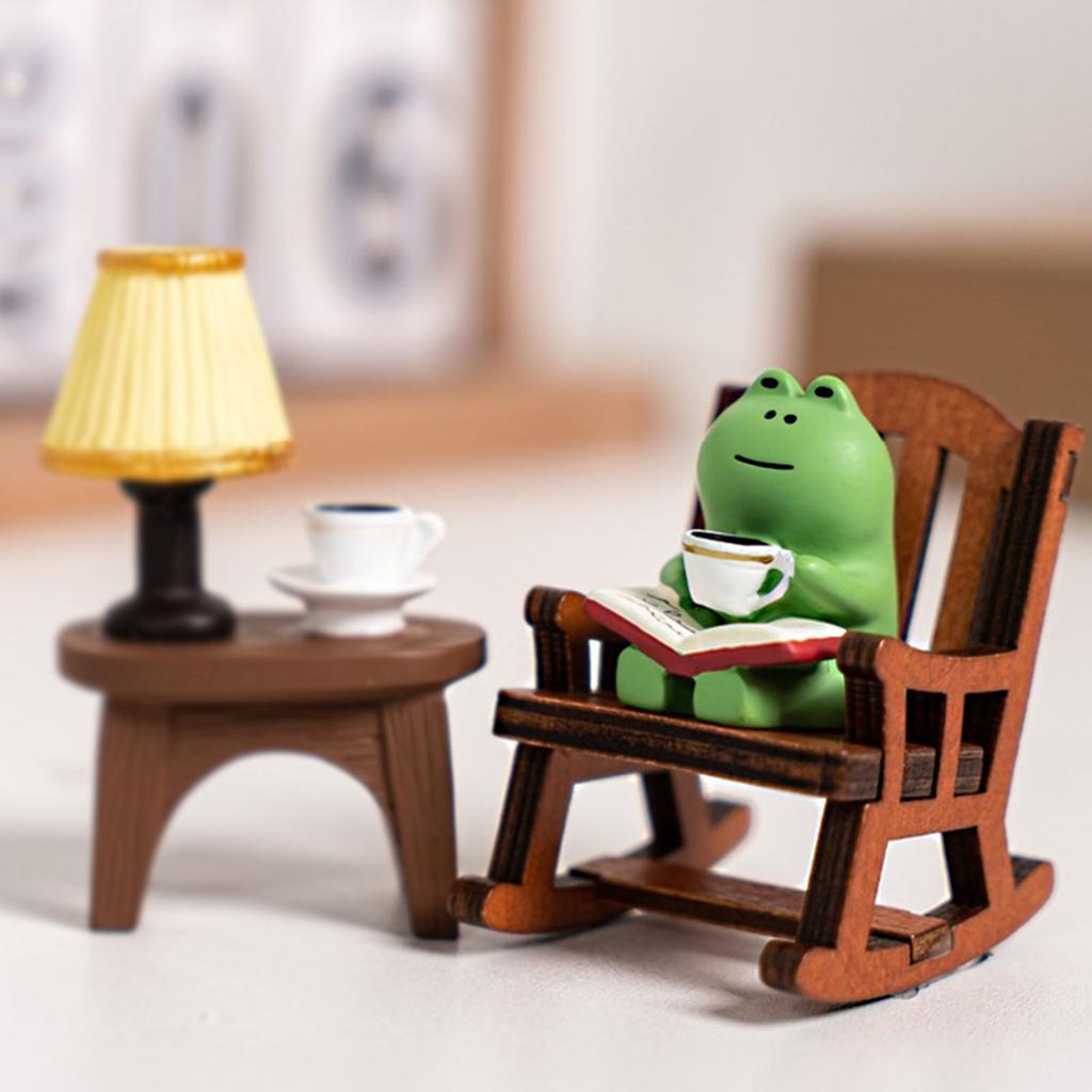 Coffee Frog with Rocking Chair Resin Figurine Miniature Desk Decors Ornament For Home Office Garden Landscape Decoration