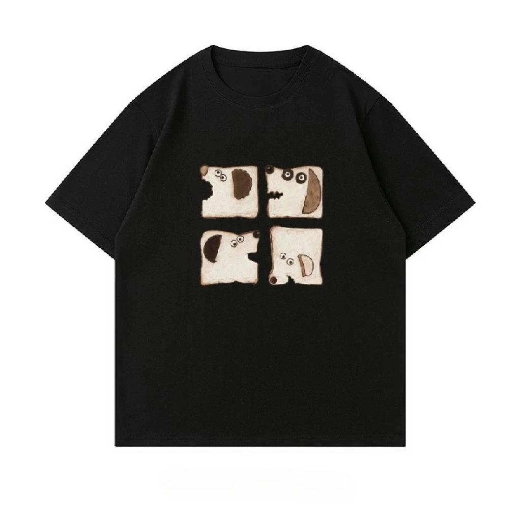 The Latest 2025 Fun and Cute Puppy Pattern Printed Fashionable Casual Short-sleeved Men's and Women's Loose Street Top