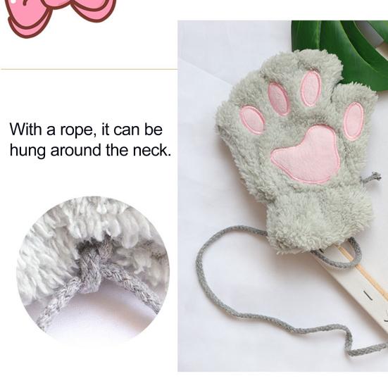 Women Cat Paw Gloves Cute Fuzzy Warm Half Finger Gloves Winter Plush Animal Paw Gloves for Girls Teens Cosplay Costume Parties Daily Wear