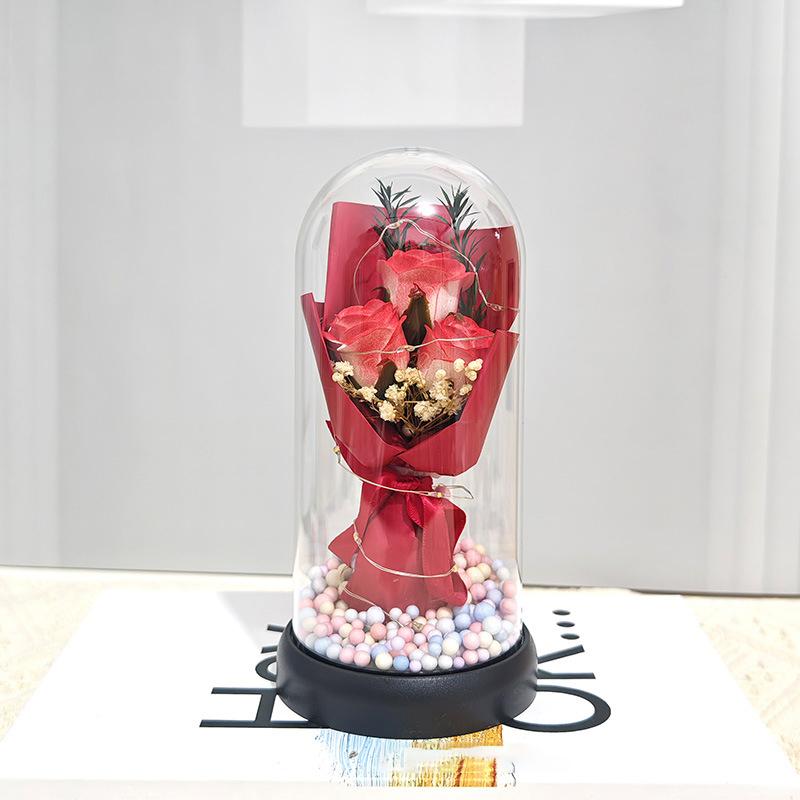 Eternal Flower Glass Cover Lamp Soap Flower Acrylic Cover Valentine Day Gift For Girlfriend Mothers Day Wedding Bridesmaid Gift