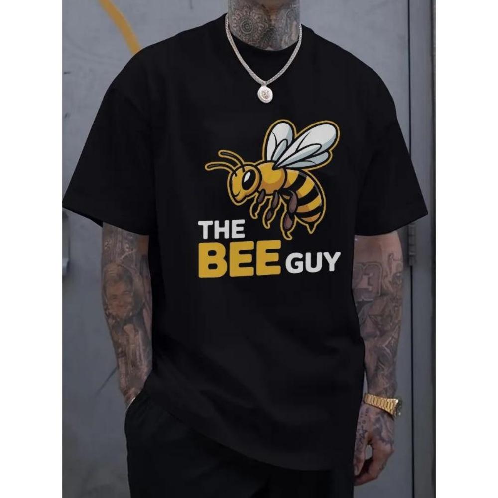 Европейские размеры Мужская повседневная футболка Черная The Bee Guy Графическая футболка для повседневной носки