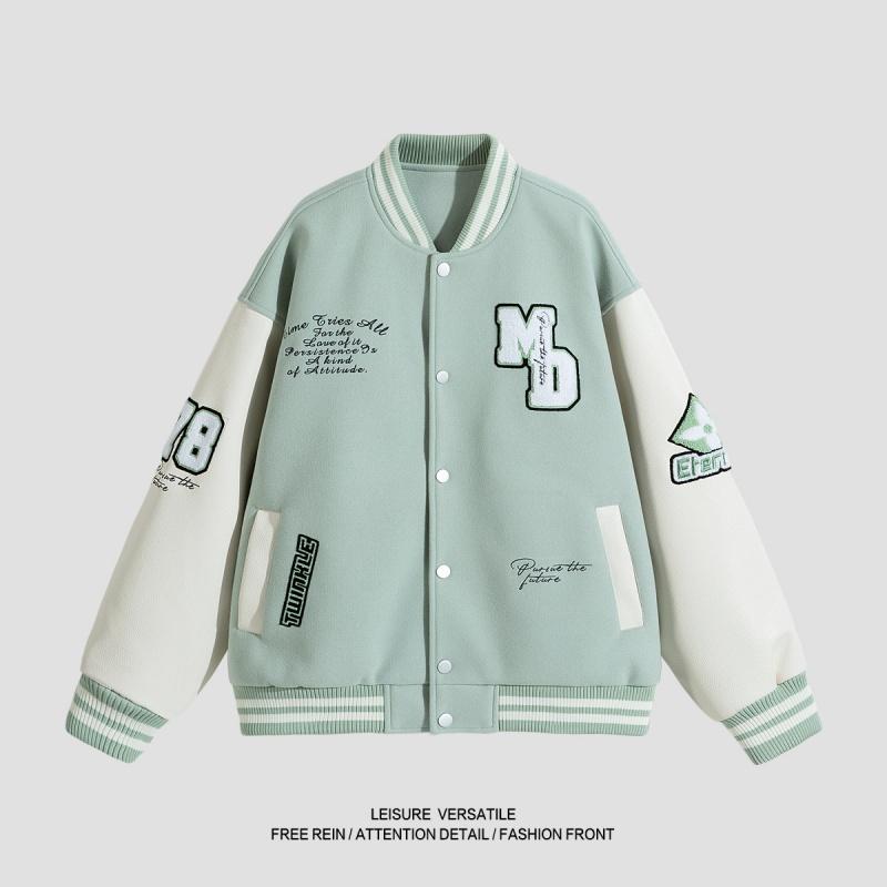 Spring Autumn Men Women Patchwork Baseball Couples Coats Harajuku High Street American Style Embroidery Flight Stand Collar Softshell Jacket