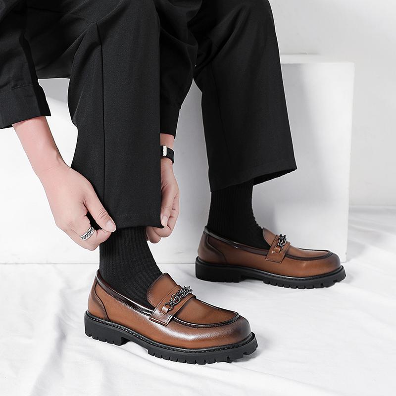 Black Thick Soled Men's Loafers Trendy New Minimalist Style Wedding Party Outdoor Street Walking Dating Adult Shoes Plus Size-46