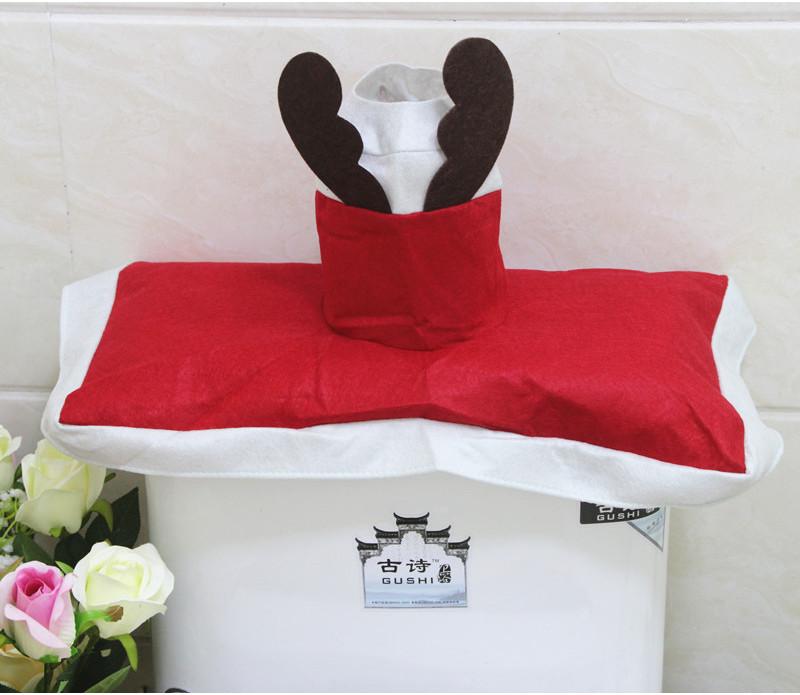 Festive Red And White Christmas Reindeer Toilet Seat Cover Set With Mat And Tank Lid For Holiday Cheer