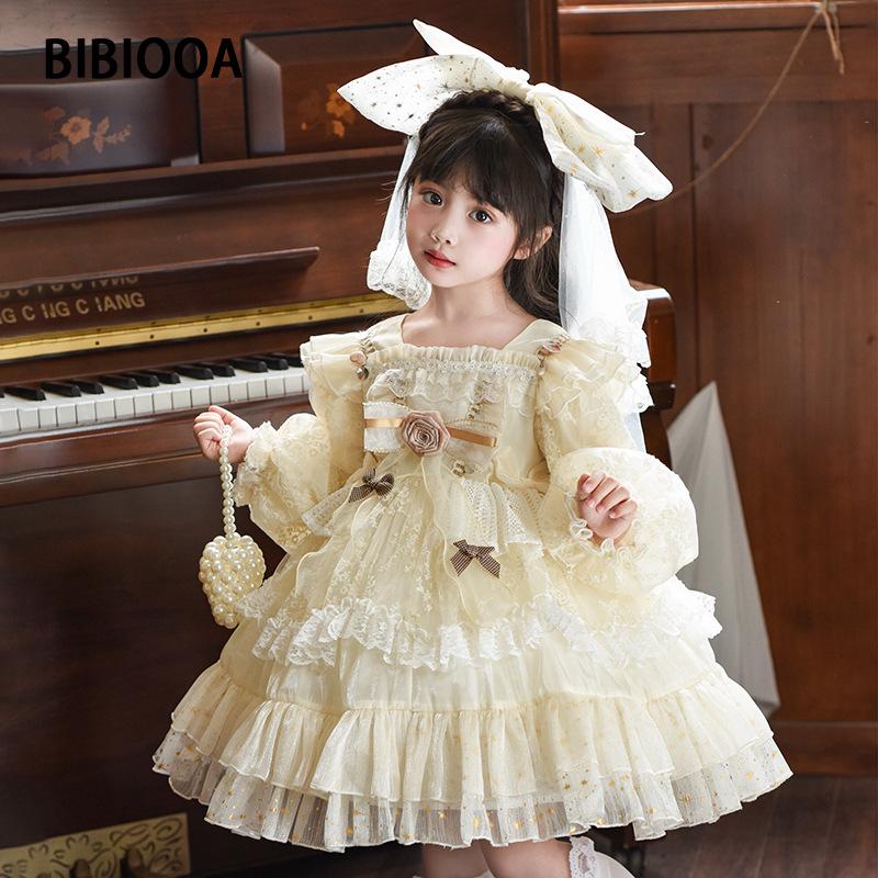 Платье принцессы BIBIOOA Осень/Зима 2025 с длинным рукавом для девочек (Размеры 110-150)